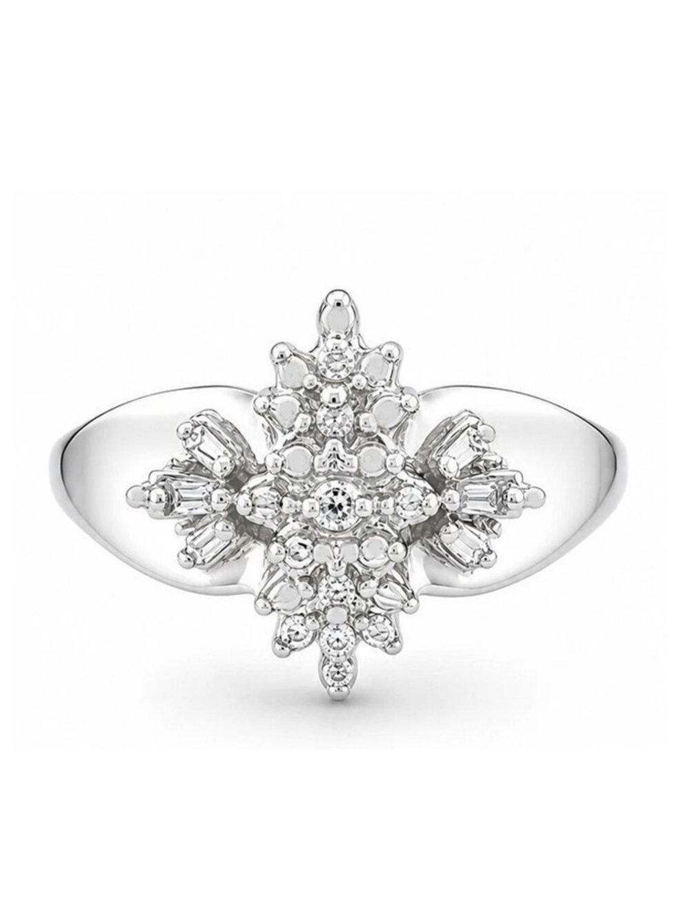 Genuine Diamonds Cocktail Ring Solid 10k White Gold